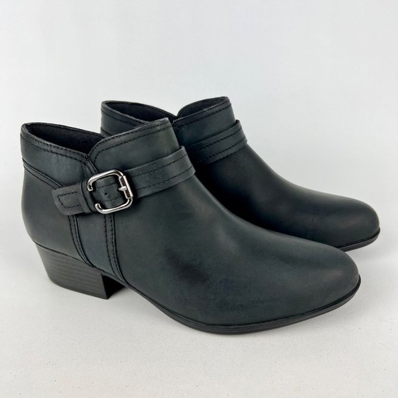 Clarks Womens Adreena Mid Black Leather Booties Zip Buckle Ankle Boots size 9.5 - Picture 1 of 16